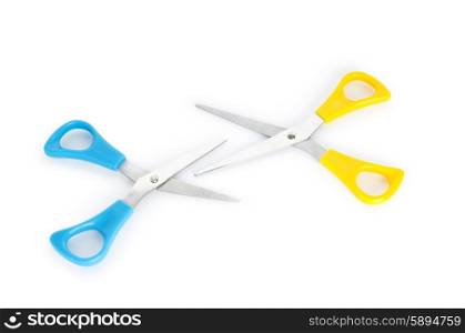Pair of scissors isolated on the white background