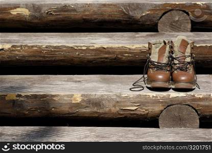 Pair of shoes on wooden steps