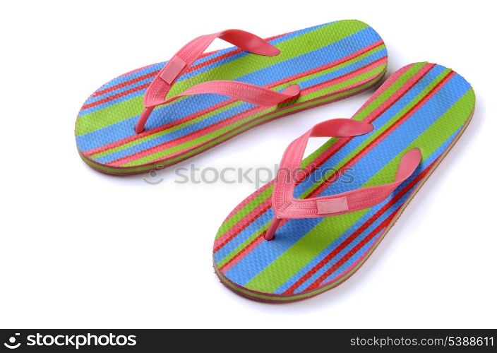 Pair of striped flip-flop sandals isolated on white