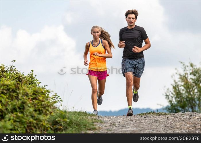 Pair of trail runners in the mountains