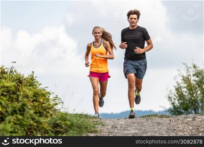 Pair of trail runners in the mountains