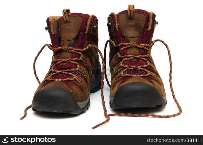 pair of trekking boots on a white background