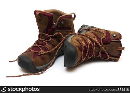 pair of trekking boots on a white background