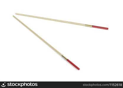 Pair of wooden chopsticks on white background