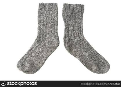 Pair of woollen socks isolated on white