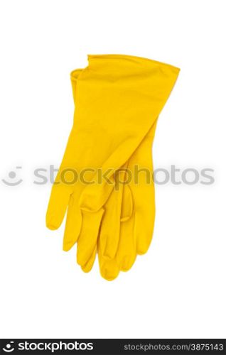 pair of yellow rubber gloves isolated on white background