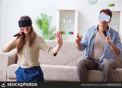 Pair singing karaoke with virtual reality glasses
