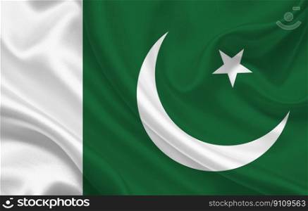Pakistan country flag on wavy silk fabric background panorama - illustration. Pakistan country flag on wavy silk fabric background panorama