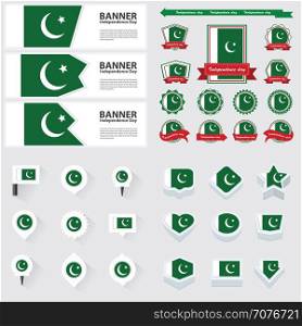 pakistan independence day, infographic, and label Set.