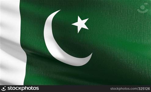 Pakistan national flag blowing in the wind isolated. Official patriotic abstract design. 3D rendering illustration of waving sign symbol.