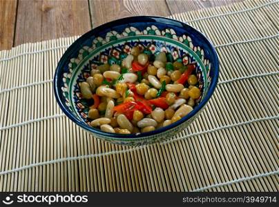 Pakistani Mixed Bean Salad - Asian salad with white beans, chickpeas, herbs and pepper