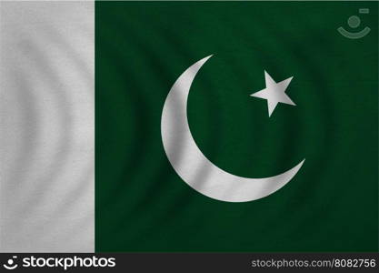 Pakistani national official flag. Patriotic symbol, banner, element, background. Correct colors. Flag of Pakistan wavy with real detailed fabric texture, accurate size, illustration