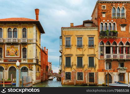 Palace in Venetian Gothic style on the Grand Canal in summer day, Venice, Italy.