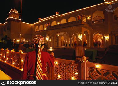 Palace lit up at night, Jai Mahal Palace Hotel, Jaipur, Rajasthan, India