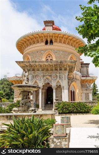 Palace Monserrat in Sintra, Portugal. details of the building with exquisite Moorish architecture