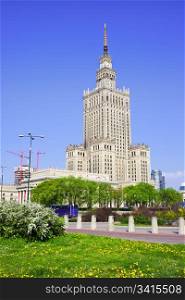 Palace of Culture and Science - famous landmark in the city center of Warsaw, Poland