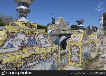 Palace of Queluz - Lisbon - Portugal. The walls of the canal (which are fed by a stream) are decorated with tiled panels depicting seascapes and associated scenes. It is over 100m (330ft) long.