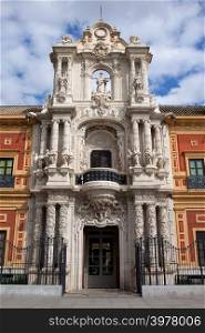 Palace of San Telmo 18th century Baroque style portal in Seville, Spain, Andalusia region.