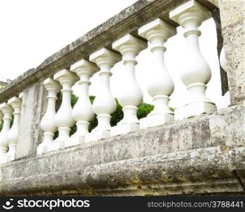 palace railings. palace of white stone railing against a gray sky