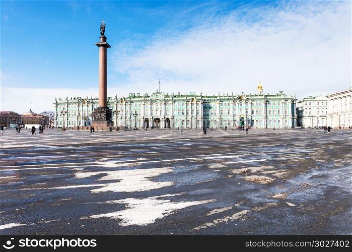 Palace Square in St Petersburg in sunny march day. Palace Square in Saint Petersburg city in sunny march day
