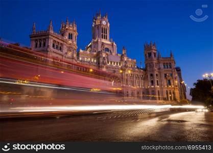 Palacio de Cibeles in summer evening. Madrid, Spain