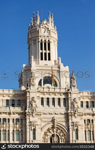 Palacio de Comunicaciones architectural details in the city of Madrid, Spain