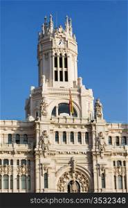Palacio de Comunicaciones architectural details in the city of Madrid, Spain