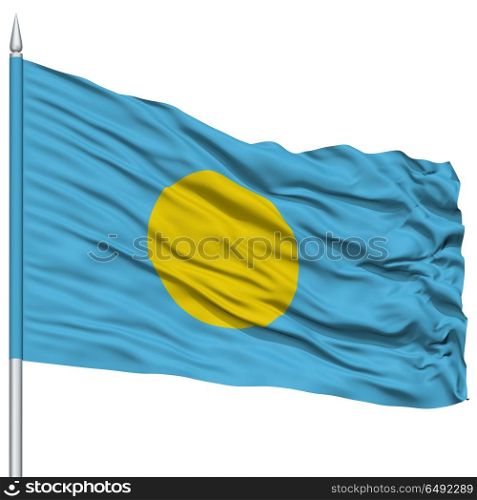 Palau Flag on Flagpole , 3D Rendering, Isolated on White Background
