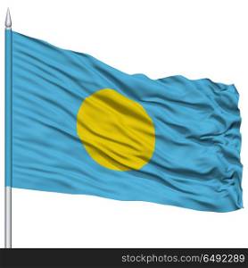 Palau Flag on Flagpole , 3D Rendering, Isolated on White Background
