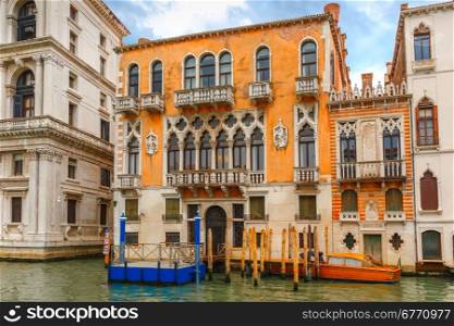 Palazzo Cavalli-Franchetti in Venetian Gothic style on the Grand Canal in summer day, Venice, Italy.