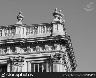 Palazzo Madama Royal palace in Piazza Castello in Turin, Italy in black and white. Palazzo Madama in Turin in black and white