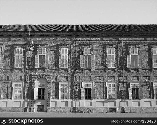 Palazzo Reale meaning Royal Palace in Turin, Italy in black and white. Palazzo Reale in Turin in black and white