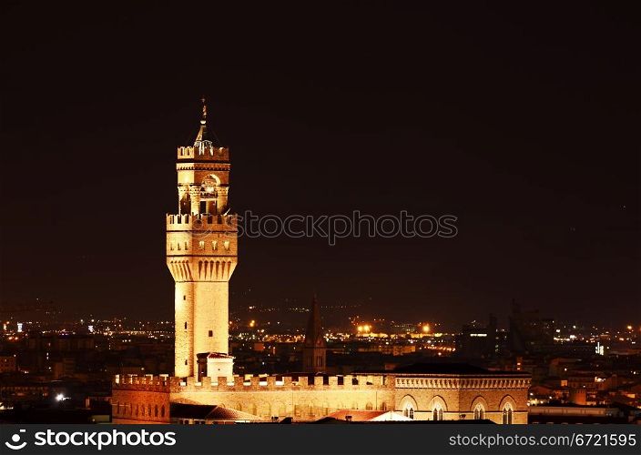 Palazzo Vecchio in the Night. FLorence. Mediterranean Europe.