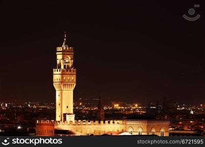 Palazzo Vecchio in the Night. FLorence. Mediterranean Europe.