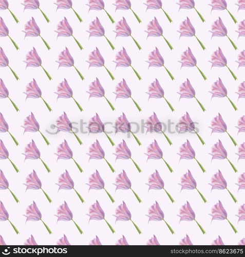 Pale pink tulips  on a white background. Seamless watercolor pattern