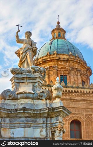 Palermo Cathedral with Santa Rosalia statue, Sicily, Italy