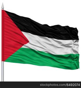 Palestine Flag on Flagpole , Flying in the Wind, Isolated on White Background