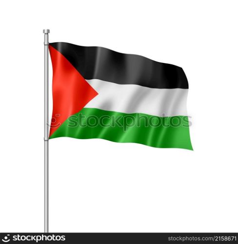 Palestine flag, three dimensional render, isolated on white. Palestinian flag isolated on white