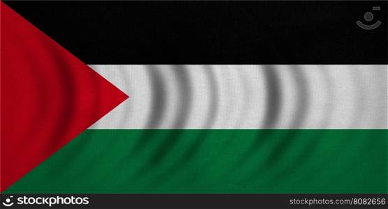 Palestinian national official flag. Patriotic symbol, banner, element, background. Correct colors. Flag of Palestine wavy with real detailed fabric texture, accurate size, illustration
