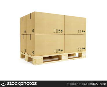 pallet with cardboard boxes, 3d rendering