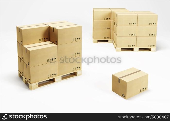 pallets with cardboard boxes, 3d rendering