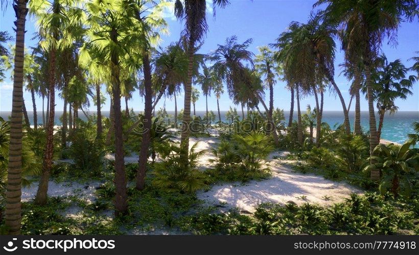 Palm Beach In Tropical Idyllic Paradise Island