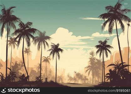 Palm beach retro style. Miami sunset. Generate Ai. Palm beach retro style. Generate Ai