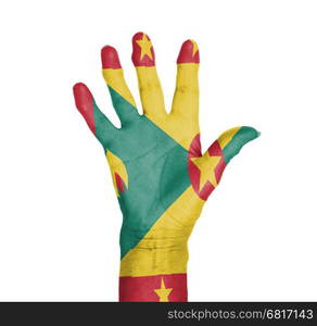 Palm of a woman hand, painted with flag of Grenada