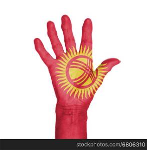 Palm of a woman hand, painted with flag of Kyrgyzstan