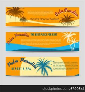 Palm Paradise banners set. Palm Paradise banners set - horizontal banners template for hotel apartment. Vector illustration