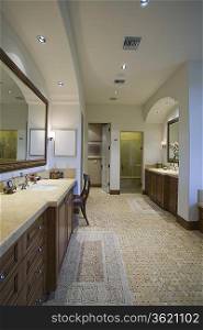 Palm Springs bathroom with mosaic tiled floor