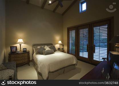 Palm Springs bedroom at dusk