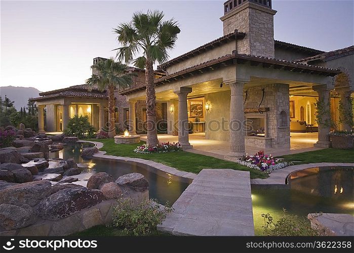 Palm Springs hacienda at dusk