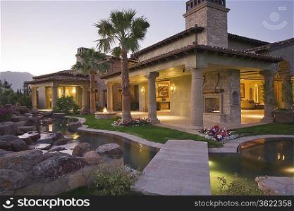 Palm Springs hacienda at dusk